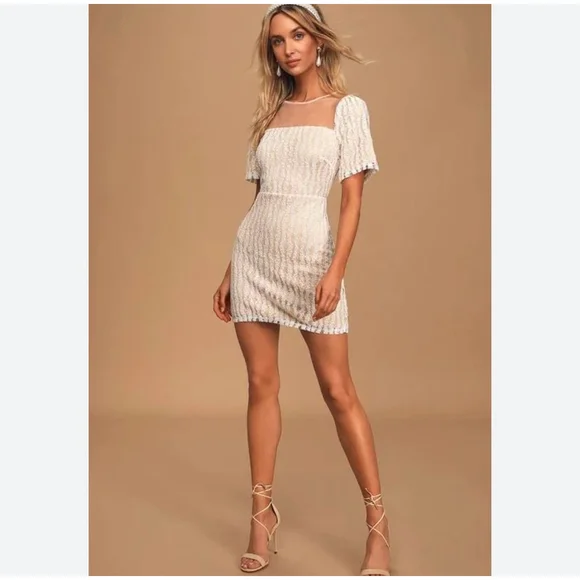 Lulus White Embroidered Mesh Mini Dress Short Sleeve - Picture 1 of 7